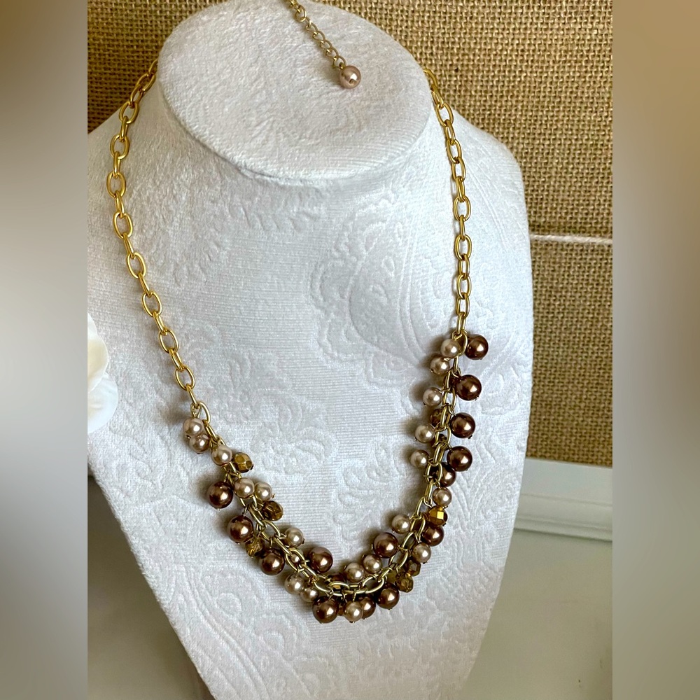 Gold Tone Chocolate Beaded Necklace